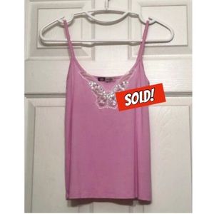 NEW BEJEWELED BUTTERFLY CAMI CAMISOLE LACE CRYSTAL